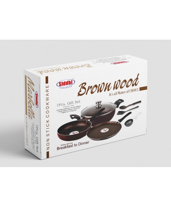 Siddhi Brownwood 7 piece Non stick Induction Based Gift Set